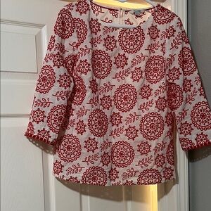Boden Red and White Patterned Blouse